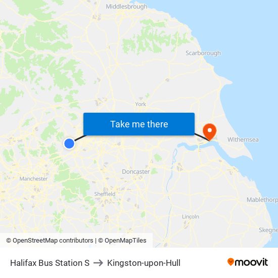 Halifax Bus Station S to Kingston-upon-Hull map