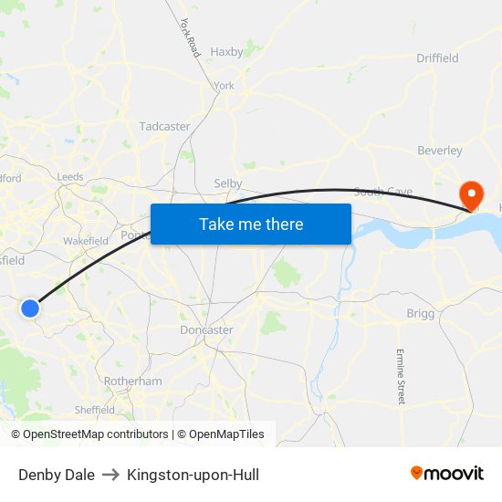 Denby Dale to Kingston-upon-Hull map