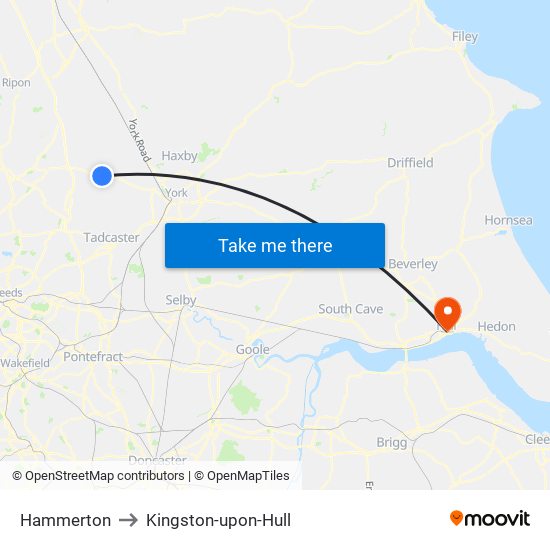 Hammerton to Kingston-upon-Hull map