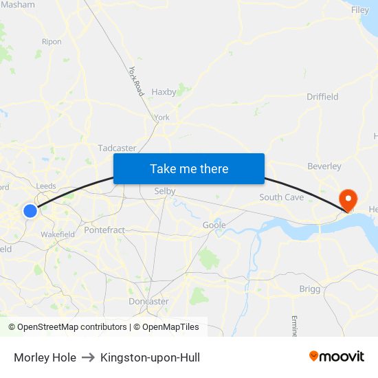 Morley Hole to Kingston-upon-Hull map