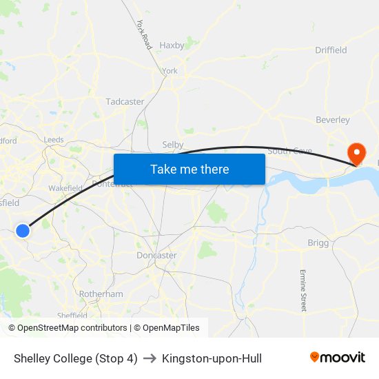 Shelley College (Stop 4) to Kingston-upon-Hull map