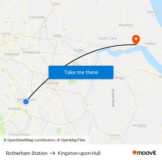 Rotherham Station to Kingston-upon-Hull map