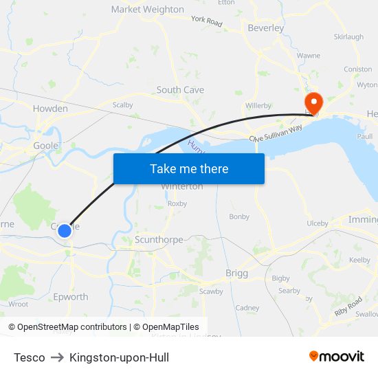Tesco to Kingston-upon-Hull map
