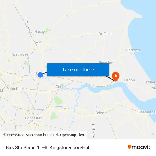 Bus Stn Stand 1 to Kingston-upon-Hull map