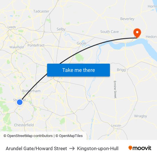 Arundel Gate/Howard Street to Kingston-upon-Hull map