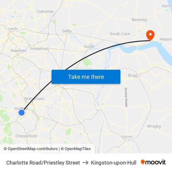 Charlotte Road/Priestley Street to Kingston-upon-Hull map