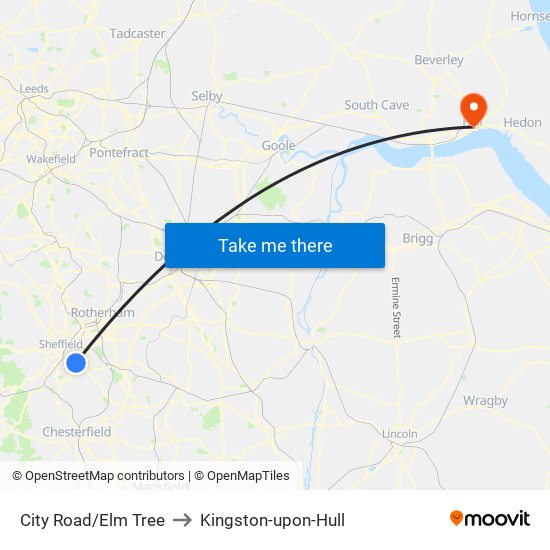 City Road/Elm Tree to Kingston-upon-Hull map