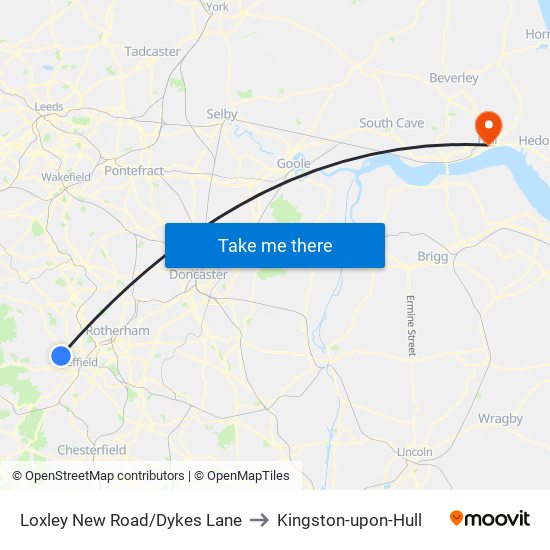 Loxley New Road/Dykes Lane to Kingston-upon-Hull map