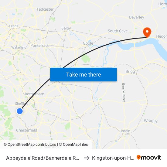 Abbeydale Road/Bannerdale Road to Kingston-upon-Hull map