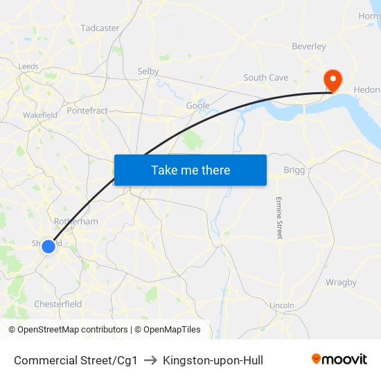 Commercial Street/Cg1 to Kingston-upon-Hull map