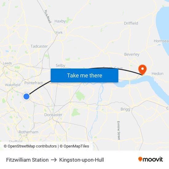 Fitzwilliam Station to Kingston-upon-Hull map