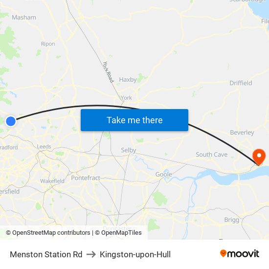 Menston Station Rd to Kingston-upon-Hull map