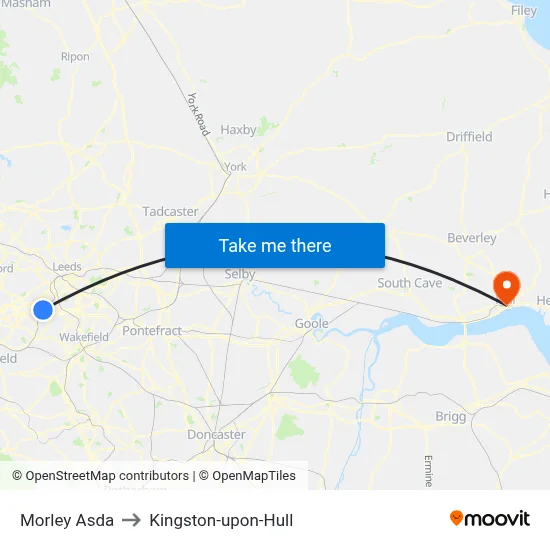 Morley Asda to Kingston-upon-Hull map