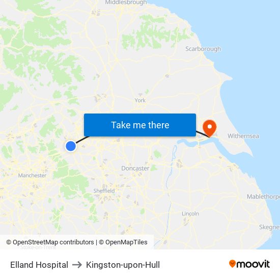 Elland Hospital to Kingston-upon-Hull map