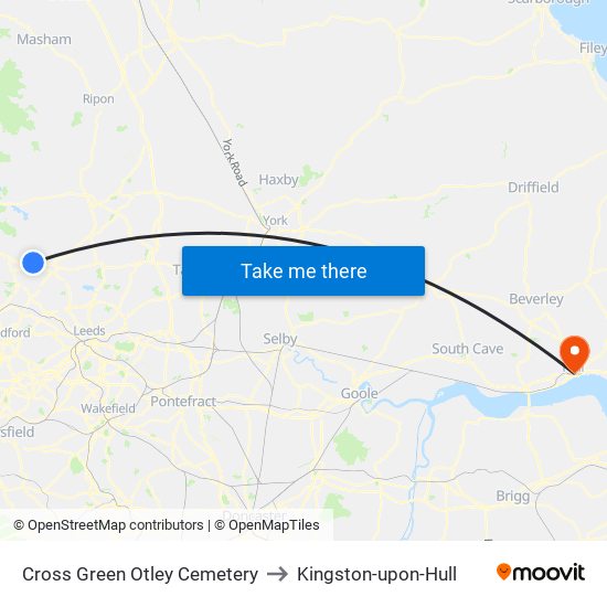 Cross Green Otley Cemetery to Kingston-upon-Hull map