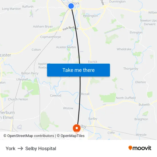 York to Selby Hospital map