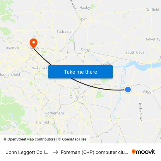 John Leggott College to Foreman (O+P) computer cluster map