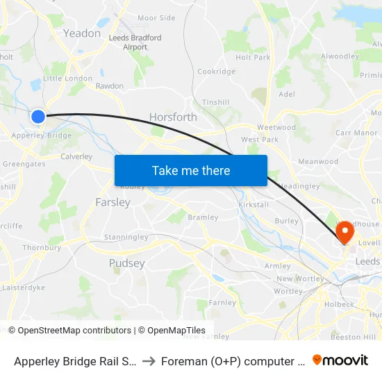 Apperley Bridge Rail Station to Foreman (O+P) computer cluster map