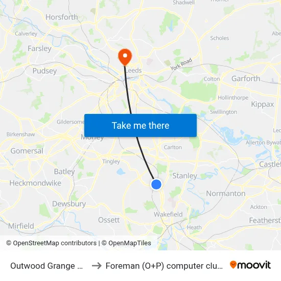 Outwood Grange Sch to Foreman (O+P) computer cluster map