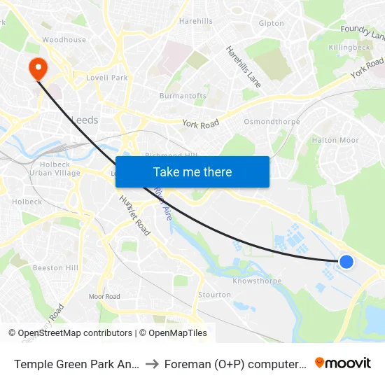 Temple Green Park And Ride to Foreman (O+P) computer cluster map