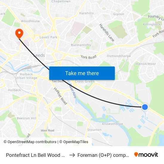 Pontefract Ln Bell Wood Roundabout to Foreman (O+P) computer cluster map