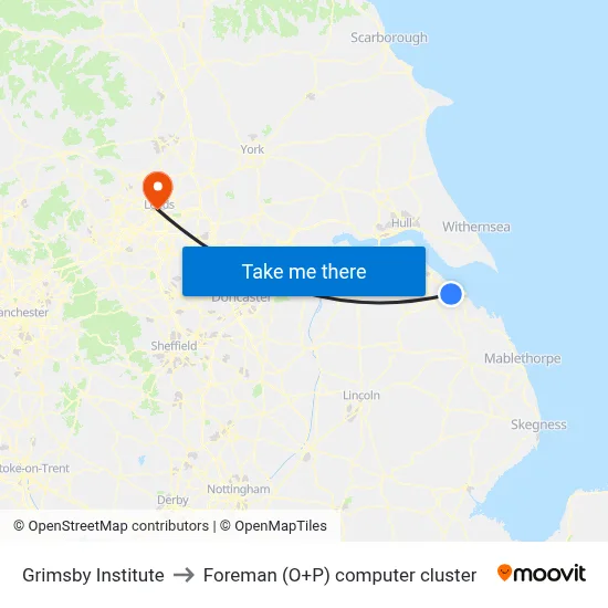 Grimsby Institute to Foreman (O+P) computer cluster map