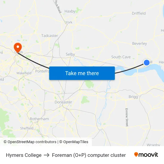Hymers College to Foreman (O+P) computer cluster map