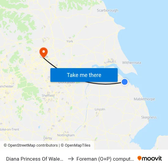 Diana Princess Of Wales Hospital to Foreman (O+P) computer cluster map