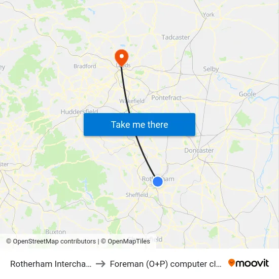 Rotherham Interchange to Foreman (O+P) computer cluster map