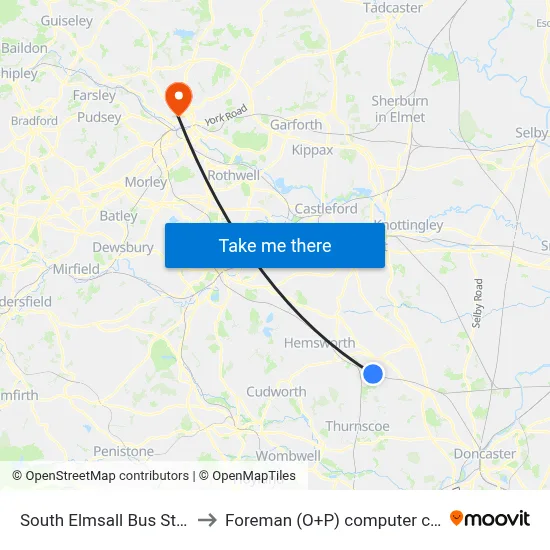 South Elmsall Bus Station to Foreman (O+P) computer cluster map