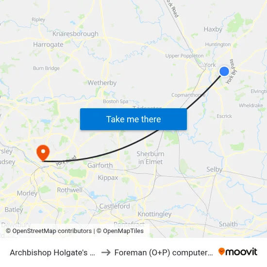 Archbishop Holgate's School to Foreman (O+P) computer cluster map