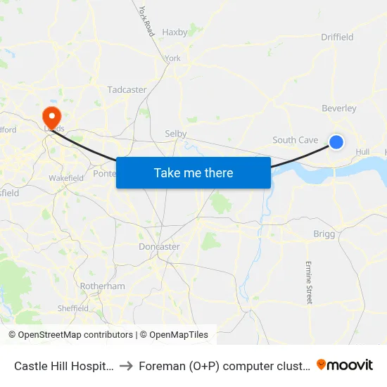 Castle Hill Hospital to Foreman (O+P) computer cluster map