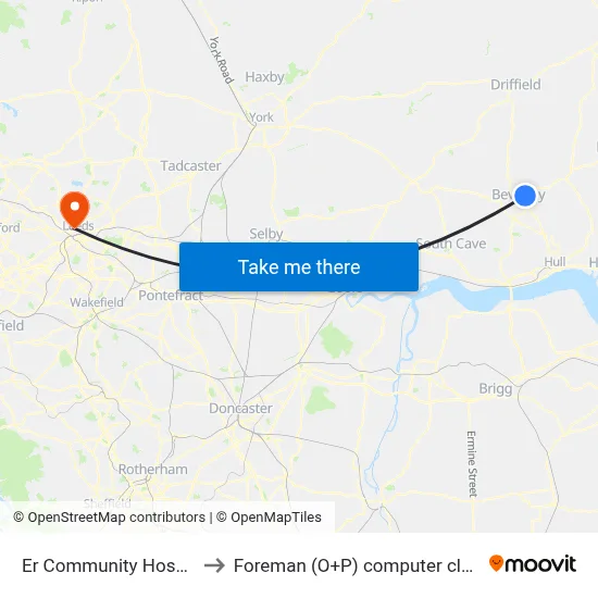 Er Community Hospital to Foreman (O+P) computer cluster map