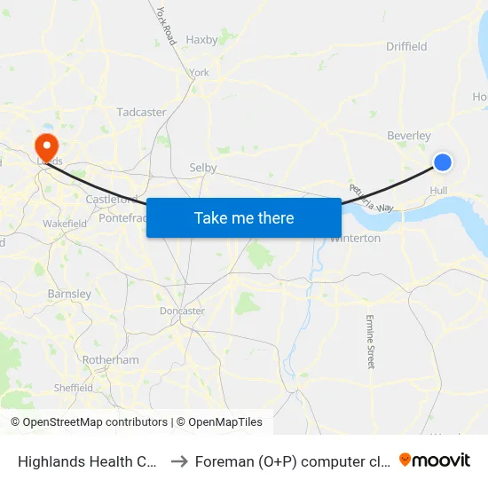 Highlands Health Centre to Foreman (O+P) computer cluster map