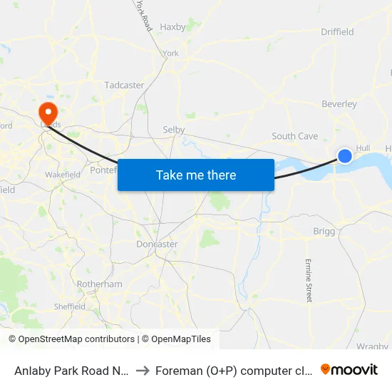 Anlaby Park Road North to Foreman (O+P) computer cluster map
