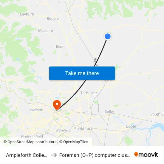Ampleforth College to Foreman (O+P) computer cluster map