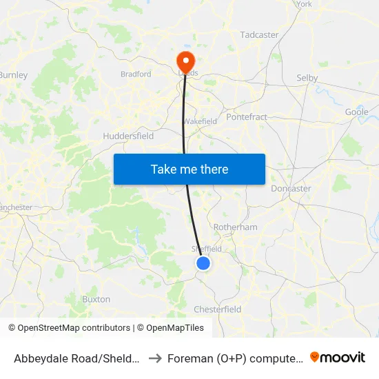 Abbeydale Road/Sheldon Road to Foreman (O+P) computer cluster map