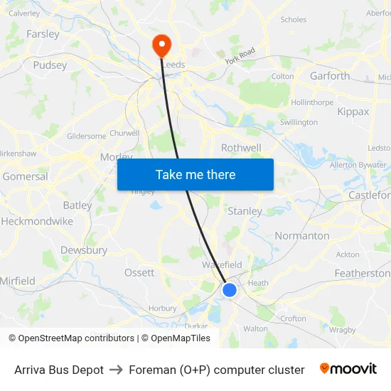 Arriva Bus Depot to Foreman (O+P) computer cluster map