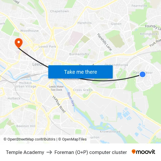Temple Academy to Foreman (O+P) computer cluster map