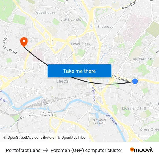 Pontefract Lane to Foreman (O+P) computer cluster map
