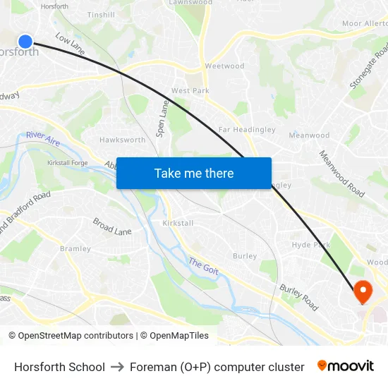 Horsforth School to Foreman (O+P) computer cluster map