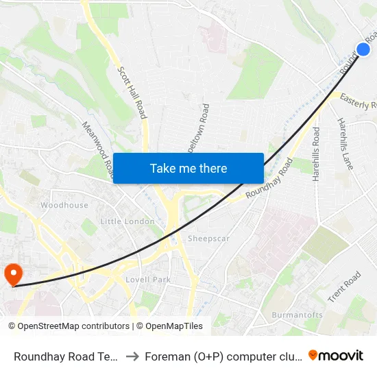 Roundhay Road Tesco to Foreman (O+P) computer cluster map