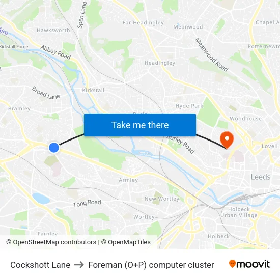 Cockshott Lane to Foreman (O+P) computer cluster map