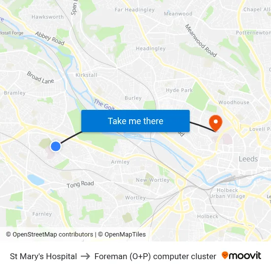 St Mary's Hospital to Foreman (O+P) computer cluster map