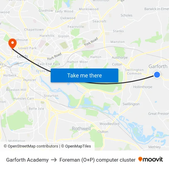 Garforth Academy to Foreman (O+P) computer cluster map
