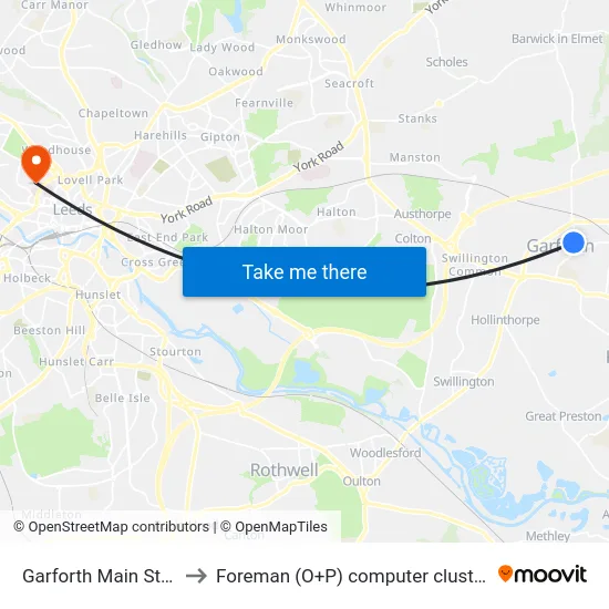 Garforth Main St A to Foreman (O+P) computer cluster map