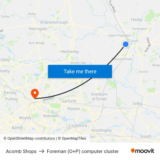 Acomb Shops to Foreman (O+P) computer cluster map