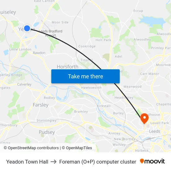 Yeadon Town Hall to Foreman (O+P) computer cluster map