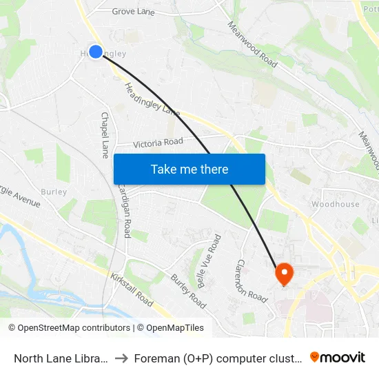 North Lane Library to Foreman (O+P) computer cluster map