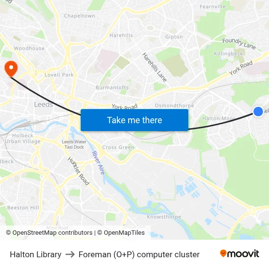 Halton Library to Foreman (O+P) computer cluster map